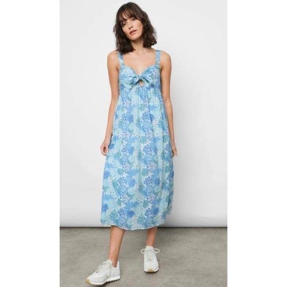 Rails Women SERAFINA AZURE WALLFLOWER Floral Midi Linen Dress Blue NWT Sz Large - Picture 1 of 10